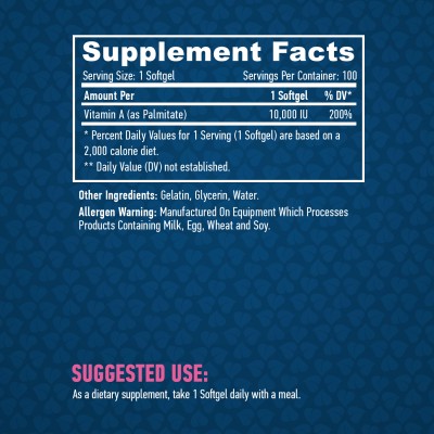 Vitamin A 10 000 IU 100 гел-капсули | Haya Labs Предотвратява изсушаването на роговицата Ключов елемент за растежа на костите, зъбите и меките тъкани Оказва подкрепа на дихателната система Помага за поддър Vitamin A 10 000 IU 100 гел-капсули | Haya Labs П