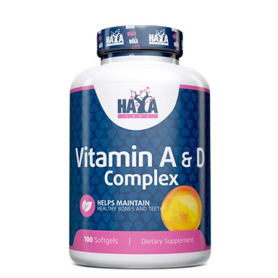 Vitamin A & D Complex 100 гел-капсули | Haya Labs За здрава устна кухина Срещу остеопороза и костни фрактури Грижи се за здравето на Вашите кости Предпазва от кариеси Витамини A&D за Здрави Кост Vitamin A & D Complex 100 гел-капсули | Haya Lab