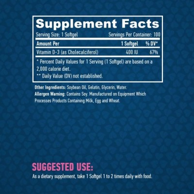 Vitamin D-3 400 IU 100 гел-капсули | Haya Labs