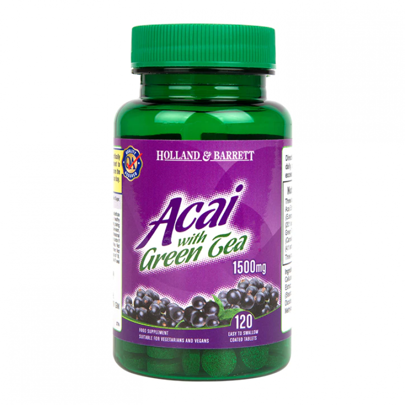Acai with Green Tea 1500 мг 120 таблетки | Holland & Barrett