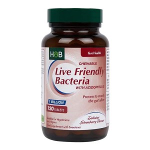 Live Friendly Bacteria with Acidophilus Strawberry Flavour 120 дъвчащи таблетки | Holland & Barrett