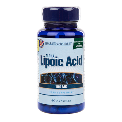 Alpha Lipoic Acid 100 мг 60 капсули | Holland & Barrett  Дарява организма с повече сила и енергия Срещу развитието на диабет Поддържа мозъчната функция Алфа Липоева Киселина 100 мг на капсули е на Alpha Lipoic Acid 100 мг 60 капсули | Holland & Ba