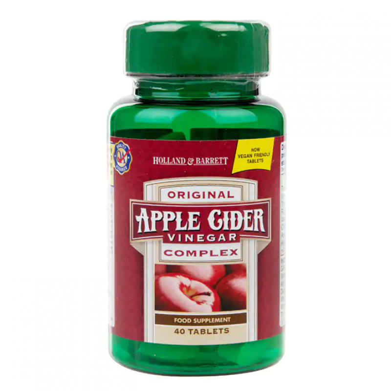 Apple Cider Vinegar Complex 40 таблетки | Holland & Barrett Естествен продукт, който регулира новата на кръвната захар Стимулира загубата на килограми и мазнини Помощник в борбата Ви за отслабване Ябъл Apple Cider Vinegar Complex 40 таблетки | Holland