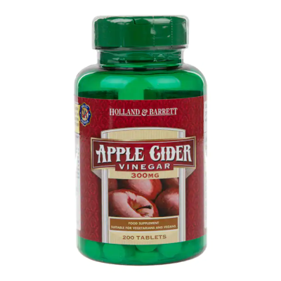 Apple Cider Vinegar 300 мг 200 таблетки | Holland & Barrett Облекчава стомашното храносмилане и се грижи за Вашия чревен комфорт Стимулант за имунната система Пръв помощник в борбата с излишните килограми Apple Cider Vinegar 300 мг 200 таблетки | Holl