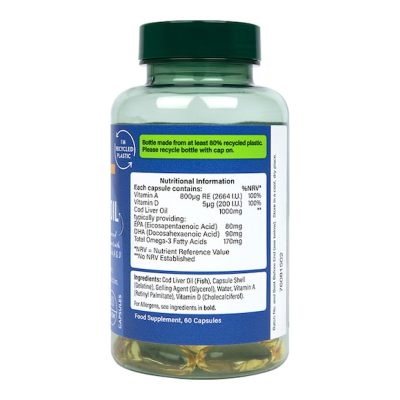 Cod Liver Oil 1000 мг 60 гел-капсули | Holland & Barrett Cod Liver Oil 1000 мг 60 гел-капсули | Holland & Barrett
