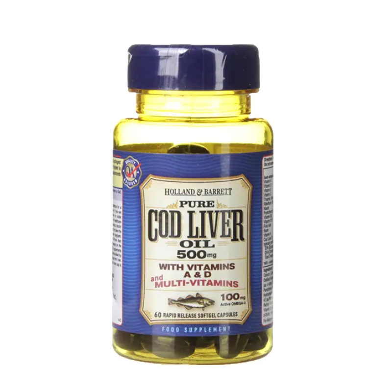 Cod Liver Oil with Multi-Vitamins 500 мг 60 гел-капсули | Holland & Barrett