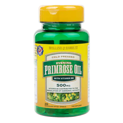 Cold Pressed Evening Primrose Oil 500 мг 30/100 капсули | Holland & Barrett В помощ на много жени по света Облекчава горещите вълни и връща радостта от живота Грижи се за Вашето самочувствие и енергия Cold Pressed Evening Primrose Oil 500 мг 30/100 ка