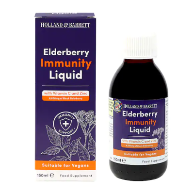 Elderberry Immunity Liquid 150 мл | Holland & Barrett   Естествен продукт Стимулира имунитета и дарява тялото със здраве Действа благоприятно срещу респираторни заболявания Сироп с Бъз за Сил Elderberry Immunity Liquid 150 мл | Holland & Barrett  