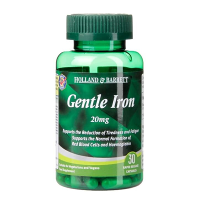 Gentle Iron 20 мг 30/90 капсули | Holland & Barrett За намаляване на умората  Поддържа нормалното образуване на хемоглобин Грижи се за доброто настроение Нежно Желязо 20 мг на капсули е на топ цен Gentle Iron 20 мг 30/90 капсули | Holland & Barret