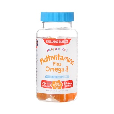 Healthy Kids Multivitamins plus Omega 3 30 гел-капсули | Holland & Barrett Подсилва имунната система Поддържа здравето на зъбите и костите Подобрява цялостното здраве на детето и укрепва детски организъм Healthy Kids Multivitamins plus Omega 3 30 гел-