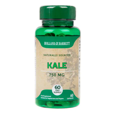 Kale 750 мг 60 капсули | Holland & Barrett Мощен антиоксидант Съдържа куп полезни витамини и минерали Регулира нивата на кръвната захар и лошия холестерол Кейл (Къдраво Зеле) на капсули е на топ цена о Kale 750 мг 60 капсули | Holland & Barrett Мо