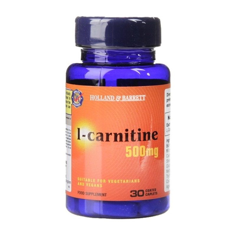 L-Carnitine 500 мг 30/60 каплети | Holland & Barrett Подходящ за хора, обичащи спорта и интензивните тренировки Стимулира изгарянето на мазнини Подобрява качеството на сперматозоидите L-карнитин 500 мг L-Carnitine 500 мг 30/60 каплети | Holland & 