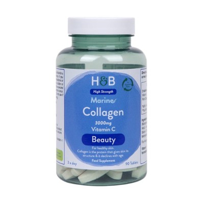 Marine Collagen with Vitamin C 1000 мг 60/90 таблетки | Holland & Barrett Укрепва костите и ставите Поддържа подходяща стегнатост, еластичност и тонус на кожата Ви Грижи се за здравето на Вашите кост Marine Collagen with Vitamin C 1000 мг 60/90 таблет