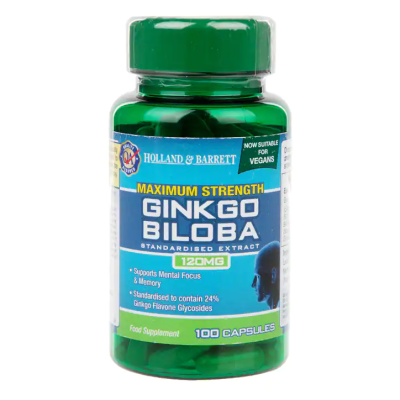 Maximum Strength Ginkgo Biloba 120 мг 100 капсули | Holland & Barrett Стимулира мисленето и засилва запаметяването Срещу развитие на деменция и Алцхаймер Подобрява паметта Гинко Билоба Максимална Сила Maximum Strength Ginkgo Biloba 120 мг 100 капсули 