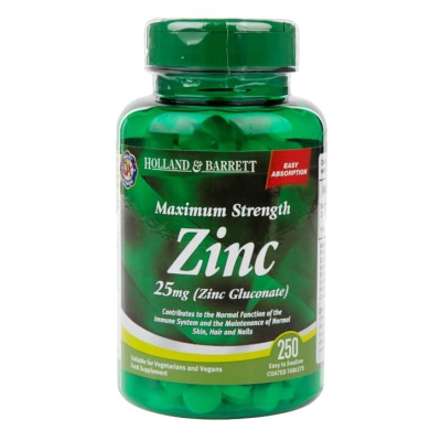 Maximum Strength Zinc Gluconate 25 мг 250 таблетки | Holland & Barrett Натурален продукт, който подкрепя здравето Предпазва от развитието на куп заболявания Грижи се за очното здраве Максимално Силен Ц Maximum Strength Zinc Gluconate 25 мг 250 таблетк