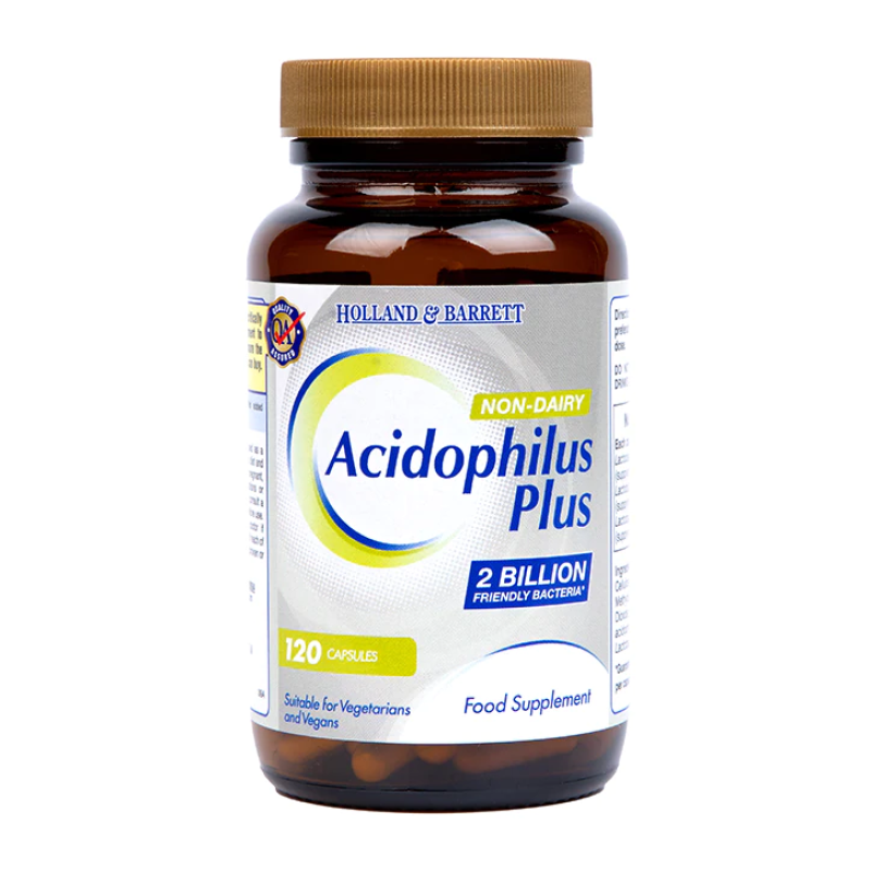 Non-Dairy Acidophilus Plus 120 капсули | Holland & Barrett Помага на тялото Ви по-лесно да смила храната Подходящ за употреба по време на прием на антибиотици Предотвратява навлизането в кръвта на лоши ба Non-Dairy Acidophilus Plus 120 капсули | Holla