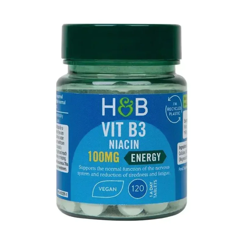 Niacin Vitamin B3 100 мг 120 таблетки | Holland & Barrett Осигурява ниацинова активност без зачервяване Подпомага поддържането на сърдечно-съдово, неврологично и цялостно здраве Насърчава здравословния ме Niacin Vitamin B3 100 мг 120 таблетки | Hollan