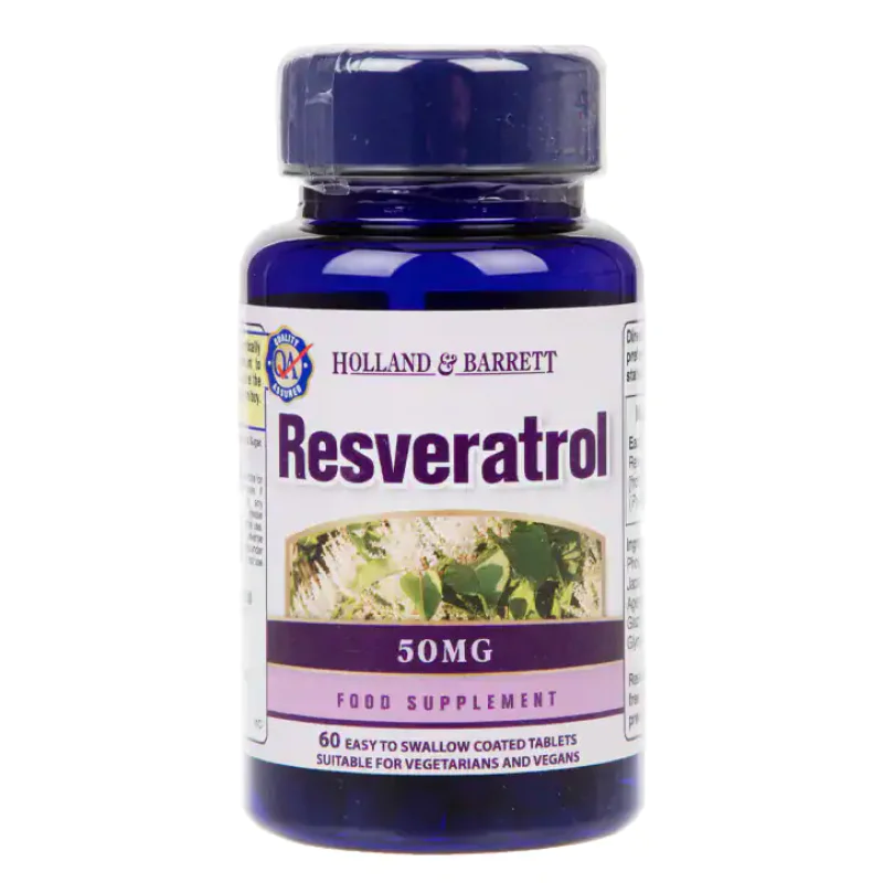 Resveratrol 50 мг 60 таблетки | Holland & Barrett Грижи се за здравето на сърцето Регулира нивата на лошия холестерол Противодейства на хроничните възпалителни процеси, сърдечно-съдовите заболявания, диаб Resveratrol 50 мг 60 таблетки | Holland & 