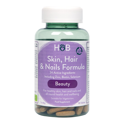 Skin Hair Nails 90 каплети | Holland & Barrett Естествен продукт, който се грижи за Вашата красота Действа успешно против чупенето на нокти Предотвратява косопада и поддържа здравето на кожата Формула Skin Hair Nails 90 каплети | Holland & Barrett