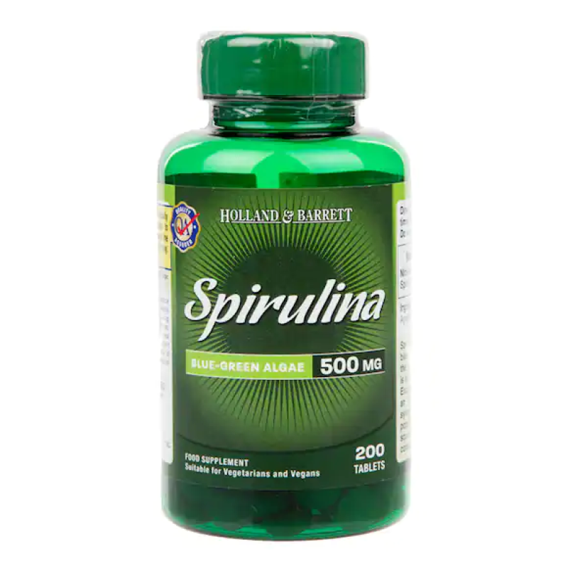 Spirulina 500 мг 200 таблетки | Holland & Barrett  Укрепва организма и го дарява със здраве Намалява риска от развитие на сърдечни заболявания Регулира високите нива на холестерол и нивата на триглиц Spirulina 500 мг 200 таблетки | Holland & Barre