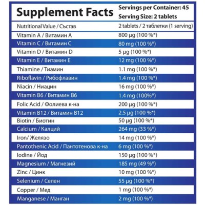 A-Z Vitamins 90 tablets | HS Labs Набавя необходимите витамини и минерали на тялото Дава енергия и тонизира За по-добро функциониране на нервната и имунната система За здрави кости Поддържа косата, кожа A-Z Vitamins 90 tablets | HS Labs Набавя необходимит