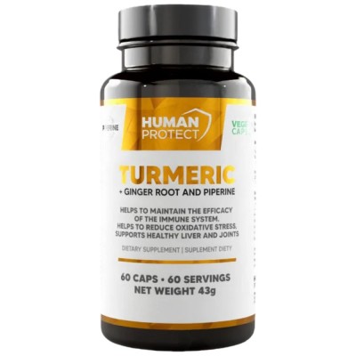 Turmeric with Ginger Root | with 95% Curcuminoids & 5% Gingerols - 60 капсули | Human Protect