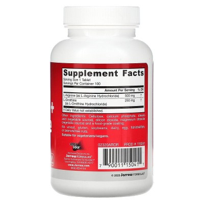 Arginine + Ornithine 750 мг 100 таблетки | Jarrow Formulas