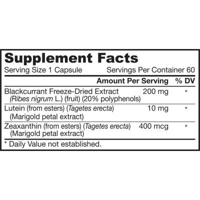 Blackcurrant Lutein 60 капсули | Jarrow Formulas Подобрява зрителните функции на очите Действа противовъзпалително При частична или цялостна загуба на зрение Подхранва ретината на окото Подходящо средст Blackcurrant Lutein 60 капсули | Jarrow Formulas Под