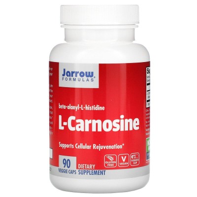 L-Carnosine 500 мг 90 вегетариански капсули | Jarrow Formulas Забавя процесите на стареене Стабилизира стойностите на глюкозата в кръвта Подобрява когнитивните функции Защитава мозъка Превенция на онкол L-Carnosine 500 мг 90 вегетариански капсули | Jarrow