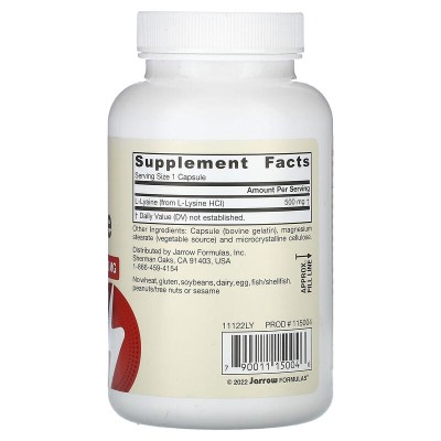 L-Lysine 500 мг 100 капсули | Jarrow Formulas