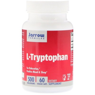 L-Tryptophan 500 мг 60 веге капсули | Jarrow Formulas Успокоява организма, стимулира продължителния сън Помага на тялото да се отпусне Потиска апетита Съдейства за разграждането на мазнини от натрупани изл L-Tryptophan 500 мг 60 веге капсули | Jarrow Form