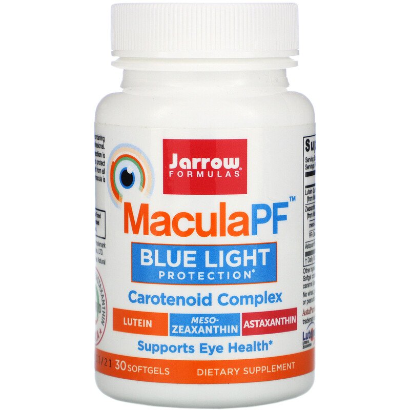 MaculaPF Blue Light Protection 30 гел-капсули | Jarrow Formulas Предпазва макулата на очите от оксидативен стрес Предотвратява увреждания, причиненяващи се от синята светлина Подходящ за хора, които често раб MaculaPF Blue Light Protection 30 гел-капсули 