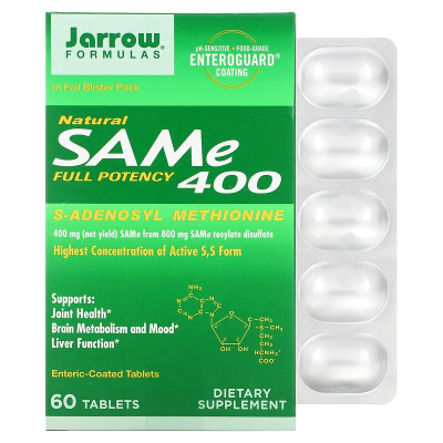 Natural SAMe Full Potency 400 400 мг 60 таблетки | Jarrow Formulas Способен да намали симптомите на депресия Има хепатопротективен ефект Подпомага доброто настроение Помага за защита на ставите Подходящ Natural SAMe Full Potency 400 400 мг 60 таблетки | J