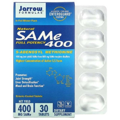 Natural SAMe Full Potency 400 400 мг 30/60 таблетки | Jarrow Formulas Способен да намали симптомите на депресия Има хепатопротективен ефект Подпомага доброто настроение Помага за защита на ставите Подхо Natural SAMe Full Potency 400 400 мг 30/60 таблетки 