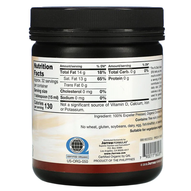 Organic Coconut Oil 473 мл | Jarrow Formulas Organic Coconut Oil 473 мл | Jarrow Formulas