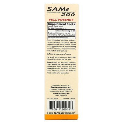 SAMe 200 S-Adenosyl-L-Methionine 200 мг 20 таблетки | Jarrow Formulas SAMe 200 S-Adenosyl-L-Methionine 200 мг 20 таблетки | Jarrow Formulas