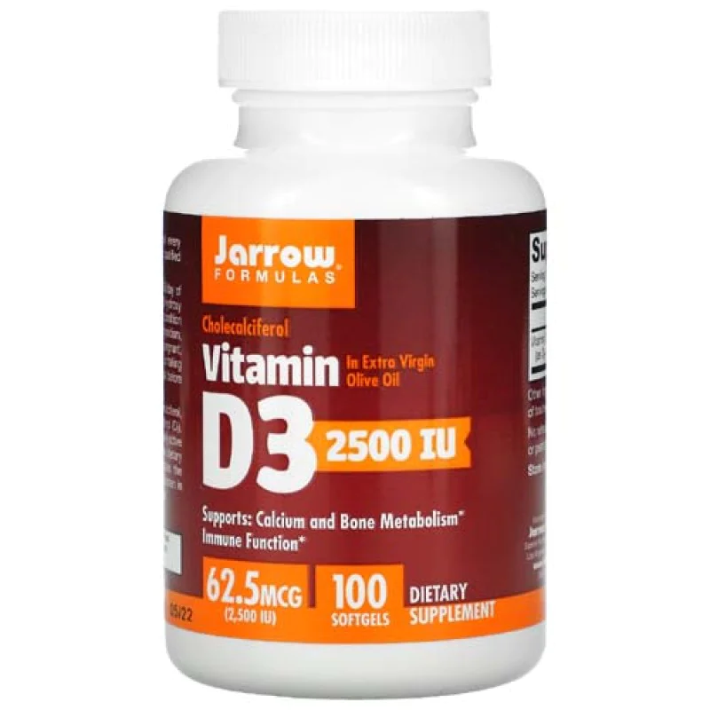 Vitamin D3 2500 IU 100 гел-капсули | Jarrow Formulas Намалява риска от сърдечно-съдови заболявания Противоракови свойства Отговаря за здравето на костите и зъбите Модулира имунния отговор  Регулира Vitamin D3 2500 IU 100 гел-капсули | Jarrow Formulas Нама