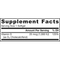 Vitamin D3 (Cholecalciferol) 25 мкг (1000 IU) 100 гел-капсули | Jarrow Formulas