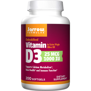 Vitamin D3 (Cholecalciferol) 25 мкг (1000 IU) 200 гел-капсули | Jarrow Formulas