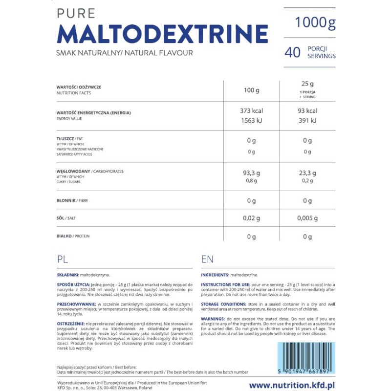 Pure Maltodextrine Powder 1000 гр | KFD Nutrition Pure Maltodextrine Powder 1000 гр | KFD NutritionПодпомага мускулния растеж
Възстановява гликогена в тялото Ви
Идеален заместител на захарта
Подходящ за активно спортуващи хора
Чист Малтодек Pure Maltodextrine Powder 1000 гр | KFD Nutrition Подпомага мускулния растеж Възстановява гликогена в тялото Ви Идеален заместител на захарта Подходящ за активно спортуващи хора Чист Малтодекстрин на пр Pure Maltodextrine Powder 1000 гр | KFD Nutrition По