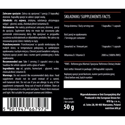   Vitamin D3 2000 IU 240 капсули | KFD Nutrition Подобрява функцията и здравето на сърцето Стимулира здравата имунна система, като предпазва и от развитие на рак Регулира инсулина Грижи се за здравето   Vitamin D3 2000 IU 240 капсули | KFD Nutrition Подоб