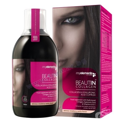 BEAUTIN COLLAGEN 500 ml MyElements Подсилва и заздравява състоянието на кожата отвътре Спомага сухожилията да запазят мобилността си Бютин Колаген 500ml намалява риска от проблеми с ноктите и косата BEAUTIN COLLAGEN 500 ml MyElements Подсилва и заздравява