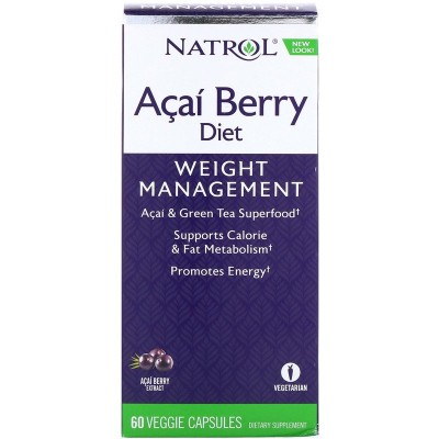 Акай Бери Диета (Acai Berry Diet) | 60 веге капсули | 30 дни | Natrol Мощна формула за отслабване, базирана на cyпep xpaнитe - Aĸaй и Зeлeн чaй. Активни съставки - Акай бери, Зелен чай, Бял чай, Кола ядки, Акай Бери Диета (Acai Berry Diet) | 60 веге капсу