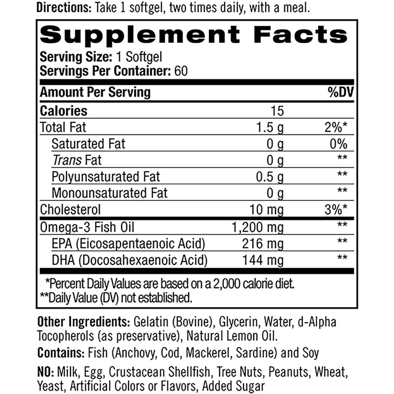 Omega-3 Fish Oil 1200 мг 60 дражета | Natrol Omega-3 Fish Oil 1200 мг 60 дражета | NatrolПодобрява състоянието на косата, кожата и ноктите
Ускорява възстановяването на костна тъкан
Общо-укрепващо средство
Срещу чести простуди
Стабилизира п Omega-3 Fish Oil 1200 мг 60 дражета | Natrol Подобрява състоянието на косата, кожата и ноктите Ускорява възстановяването на костна тъкан Общо-укрепващо средство Срещу чести простуди Стабилизи Omega-3 Fish Oil 1200 мг 60 дражета | Natrol Подобрява състоян