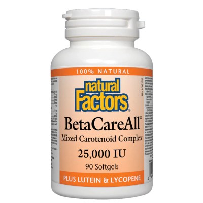 BetaCareAll® 25000 IU 90 гел-капсули | Natural Factors Мощен антиоксидант от естествен източник Смесен каротеноиден комплекс Поддържа имунната система Помага за защита и подобряване на зрението Подд BetaCareAll® 25000 IU 90 гел-капсули | Natural Factors М
