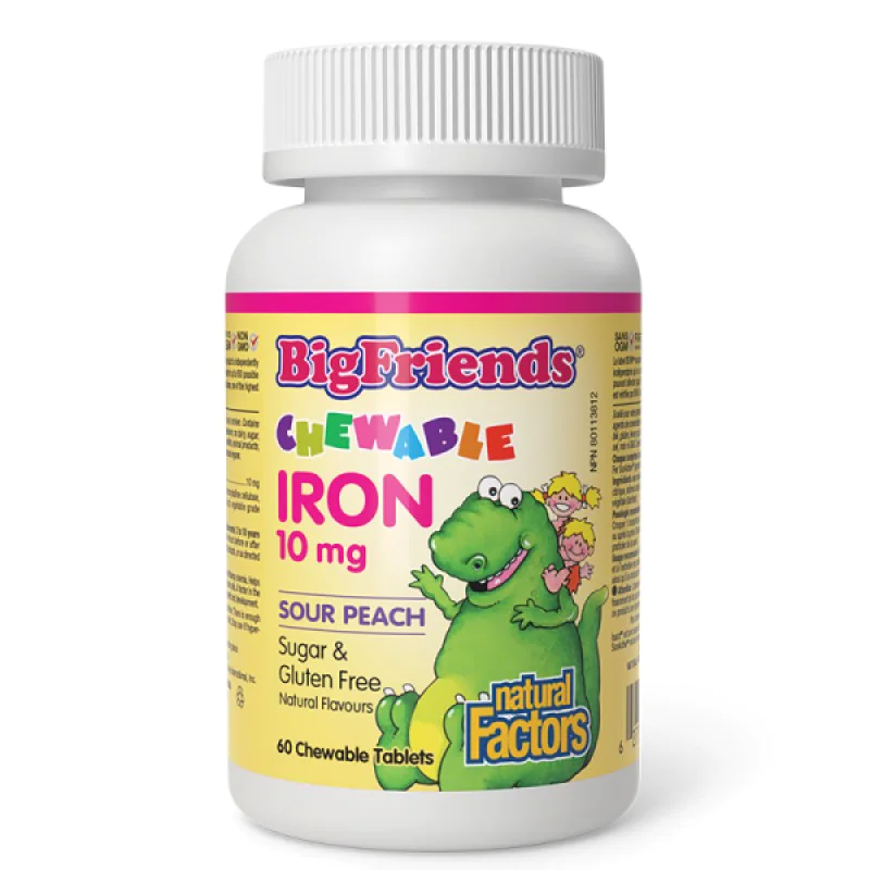 Big Friends Chewable Iron Sour Peach Flavour 10 мг 60 дъвчащи таблетки | Natural Factors Big Friends Chewable Iron Sour Peach Flavour 10 мг 60 дъвчащи таблетки | Natural Factors