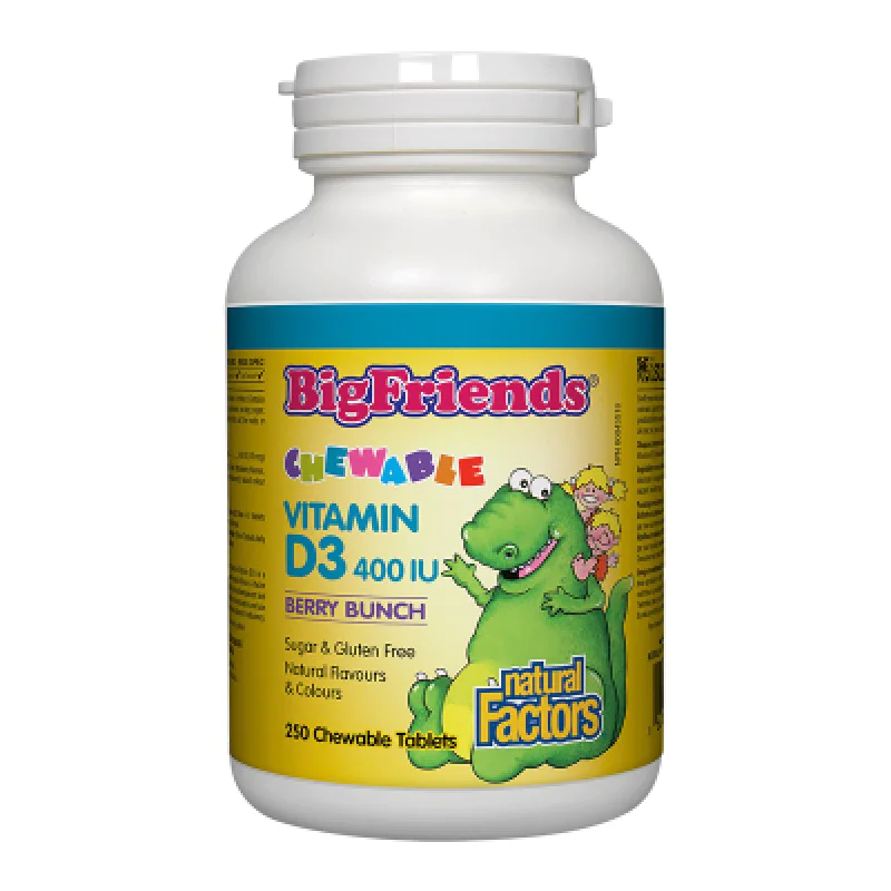 BigFriends Chewable Vitamin D3 Berry Bunch Flavour 400 IU 250 дъвчащи таблетки | Natural Factors BigFriends Chewable Vitamin D3 Berry Bunch Flavour 400 IU 250 дъвчащи таблетки | Natural Factors