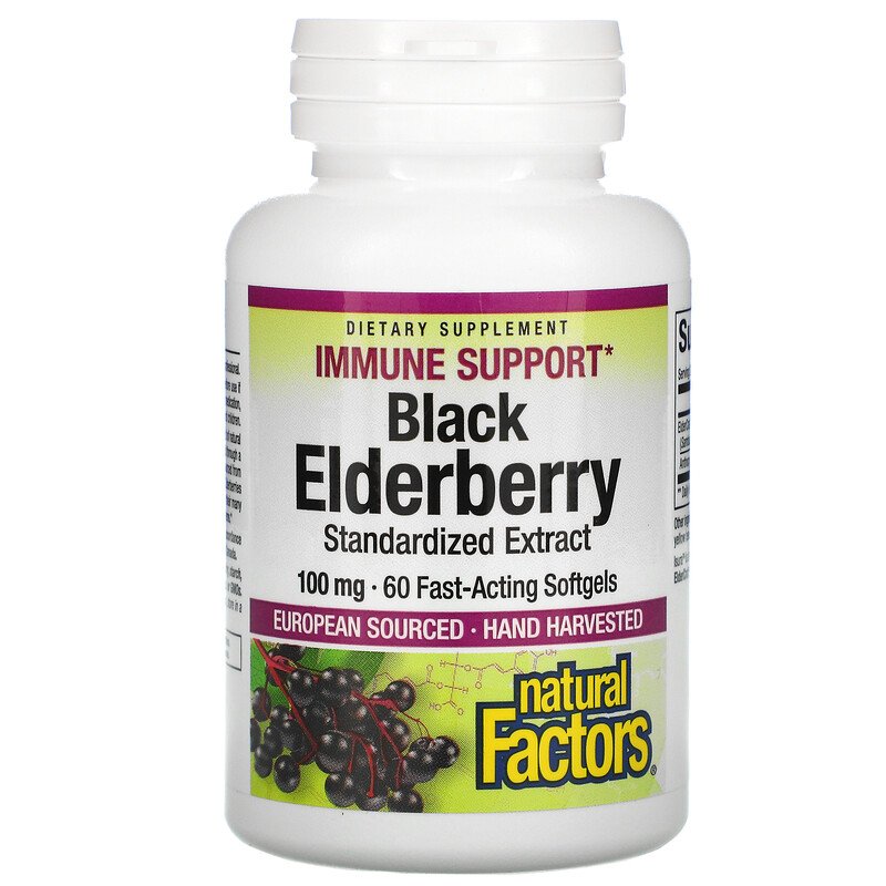 Black Elderberry (стандартизиран екстракт) 100 мг 60 гел-капсули | Natural Factors