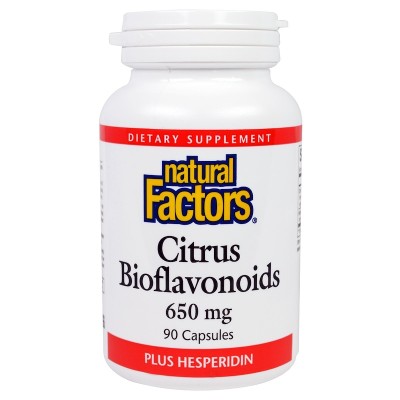 Citrus Bioflavonoids Plus Hesperidin 650 mg 90 caps Natural Factors Подобрява кръвната циркулация Срещу външни и вътрешни кръвоизливи Подобрява проницаемостта и еластичността на стените на всички съдове За Citrus Bioflavonoids Plus Hesperidin 650 mg 90 ca