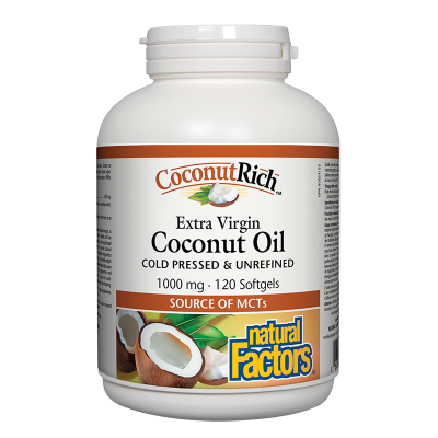 CoconutRich Coconut Oil Extra Virgin 1000 мг 120 гел-капсули | Natural Factors CoconutRich Coconut Oil Extra Virgin 1000 мг 120 гел-капсули | Natural Factors